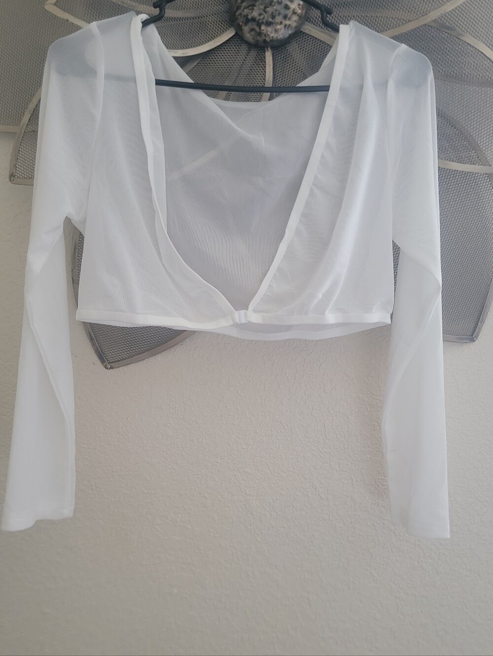White Sheer Long-Sleeve Sun Cover Up Cropped Top